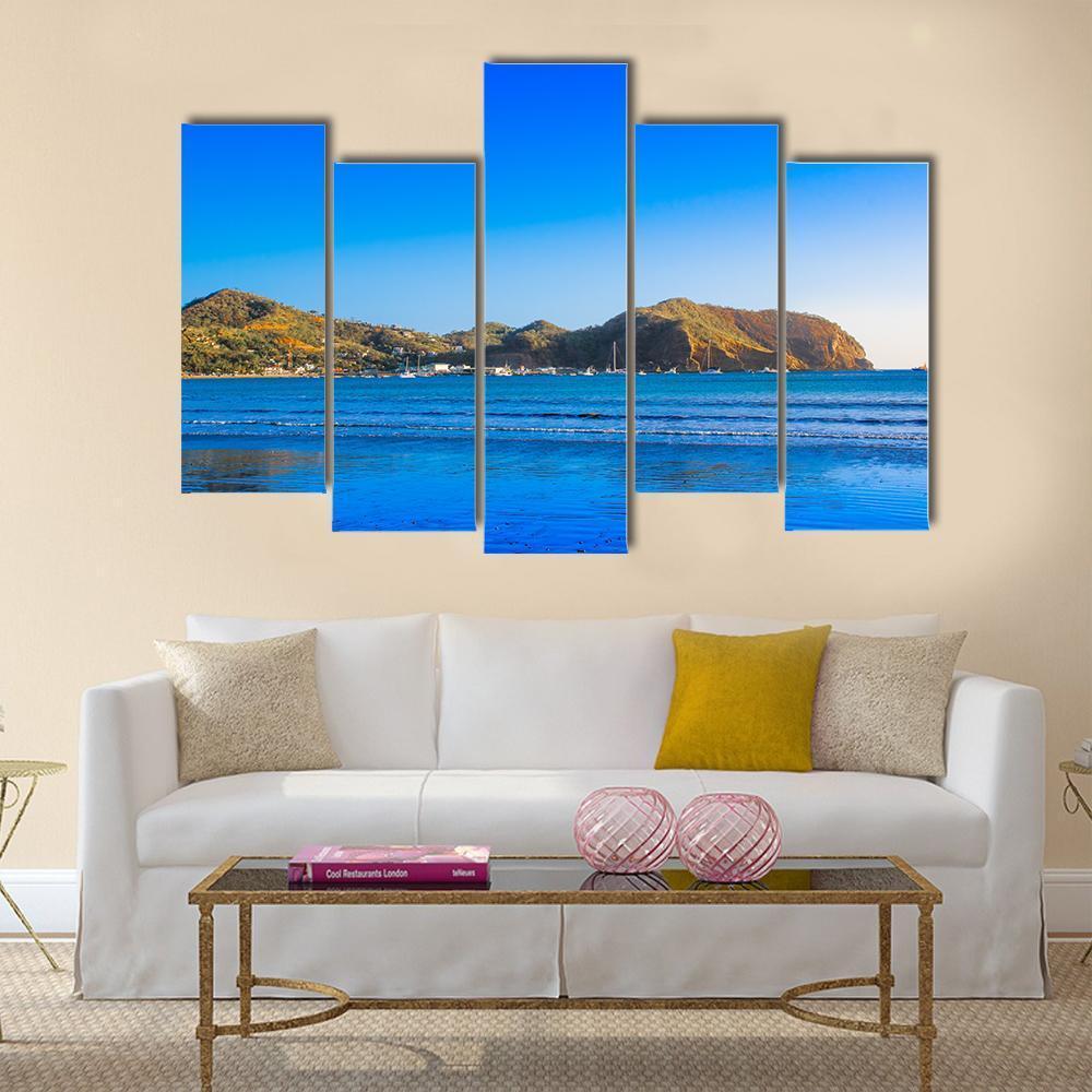 View Of Empty Blue Water Beach Canvas Wall Art-5 Pop-Gallery Wrap-47" x 32"-Tiaracle
