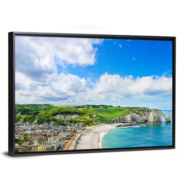 View Of Etretat Village Canvas Wall Art-3 Horizontal-Gallery Wrap-25&quot; x 16&quot;-Tiaracle