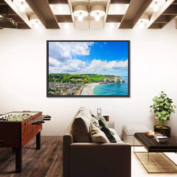 View Of Etretat Village Canvas Wall Art-3 Horizontal-Gallery Wrap-25" x 16"-Tiaracle