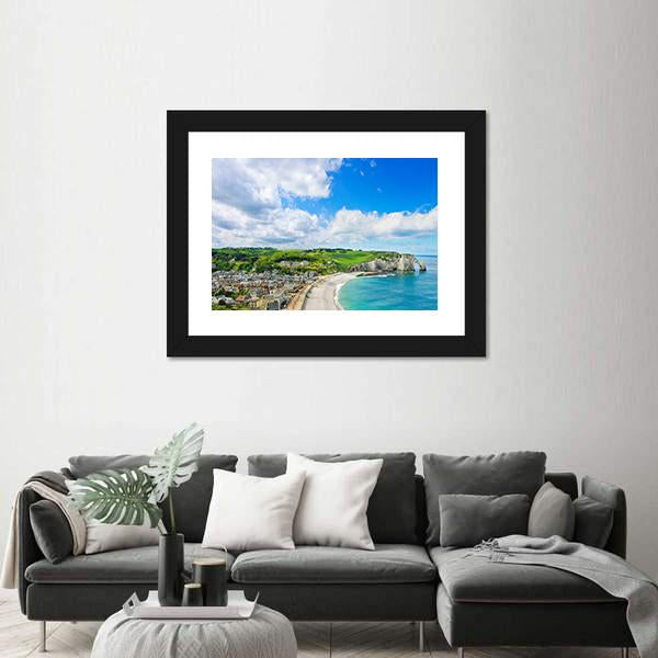 View Of Etretat Village Canvas Wall Art-3 Horizontal-Gallery Wrap-25&quot; x 16&quot;-Tiaracle