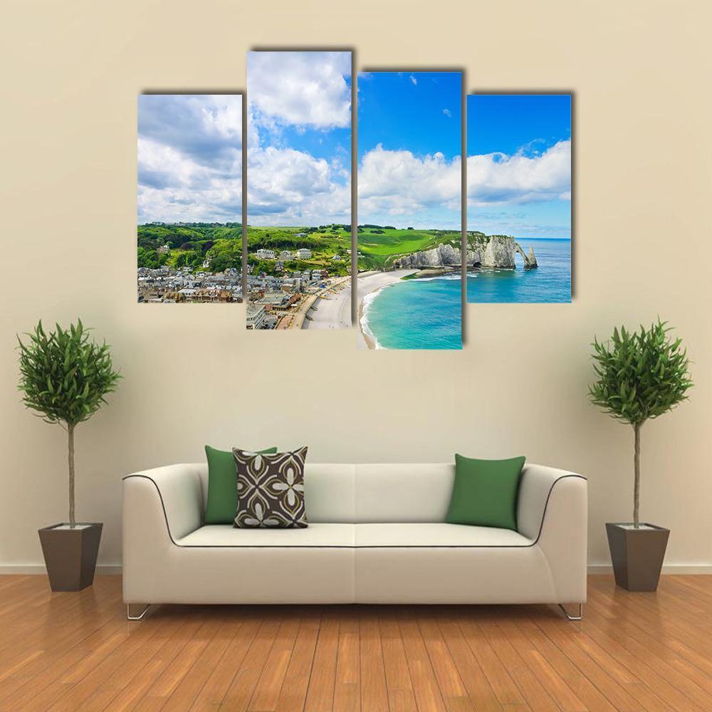 View Of Etretat Village Canvas Wall Art-4 Pop-Gallery Wrap-50&quot; x 32&quot;-Tiaracle