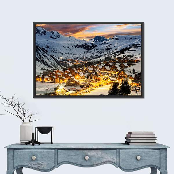 View Of Evening Landscape In French Alps Canvas Wall Art-1 Piece-Floating Frame-24" x 16"-Tiaracle