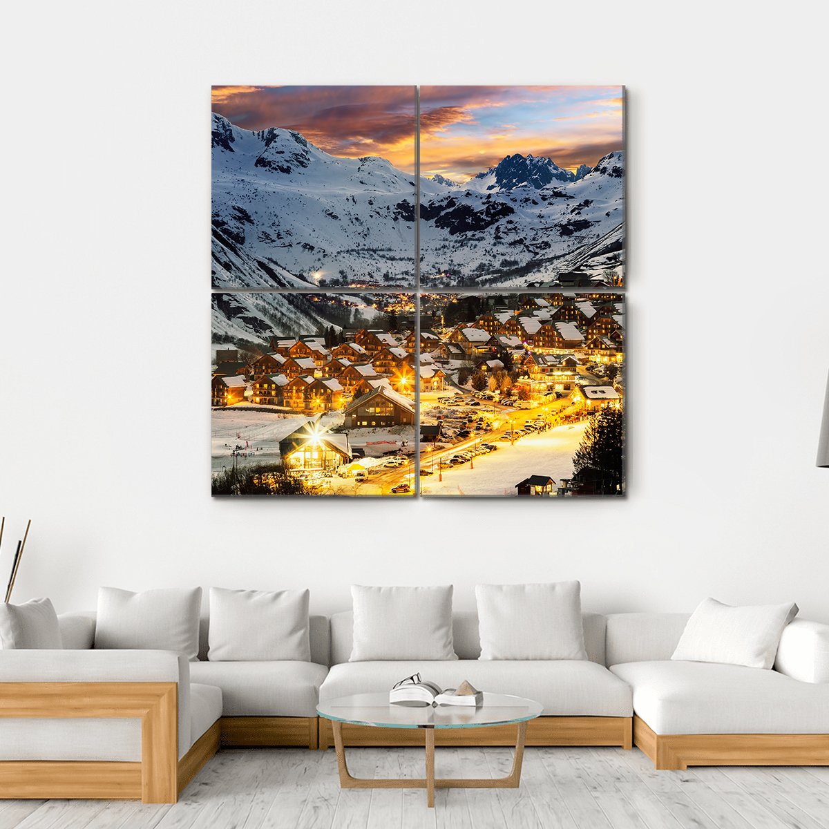 View Of Evening Landscape In French Alps Canvas Wall Art-4 Square-Gallery Wrap-17" x 17"-Tiaracle