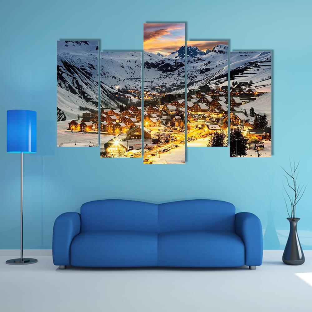 View Of Evening Landscape In French Alps Canvas Wall Art-5 Pop-Gallery Wrap-47" x 32"-Tiaracle
