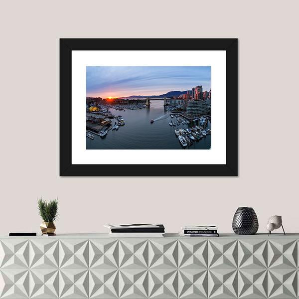 View Of False Creek In Downtown Vancouver Canvas Wall Art-1 Piece-Framed Print-20" x 16"-Tiaracle