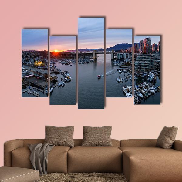View Of False Creek In Downtown Vancouver Canvas Wall Art-5 Pop-Gallery Wrap-47" x 32"-Tiaracle