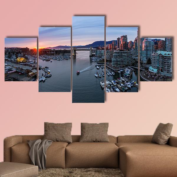 View Of False Creek In Downtown Vancouver Canvas Wall Art-5 Star-Gallery Wrap-62" x 32"-Tiaracle