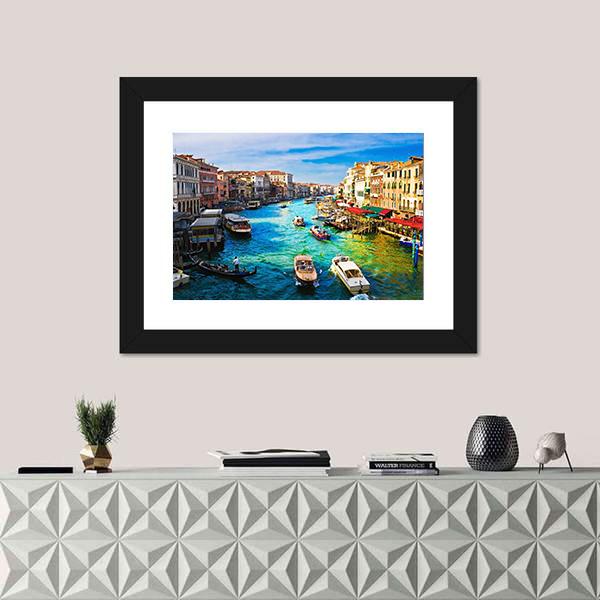 View Of Famous Grand Canal In Venice Canvas Wall Art-1 Piece-Framed Print-20" x 16"-Tiaracle