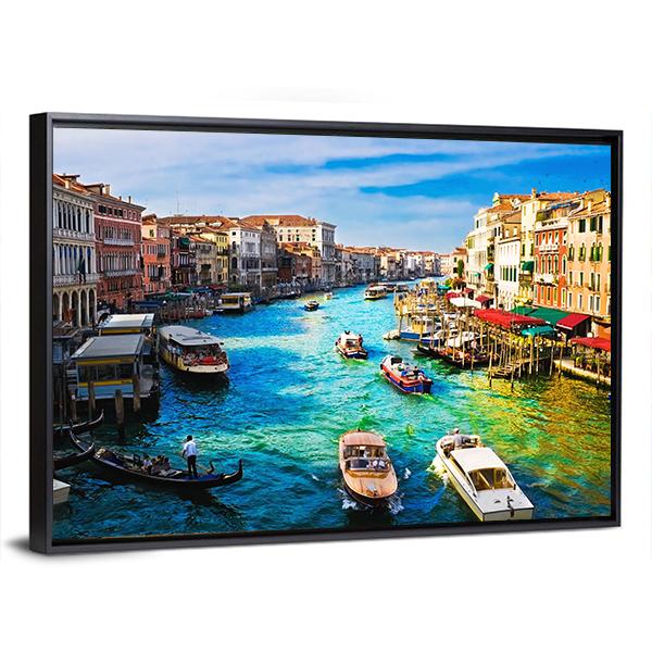 View Of Famous Grand Canal In Venice Canvas Wall Art-3 Horizontal-Gallery Wrap-25" x 16"-Tiaracle