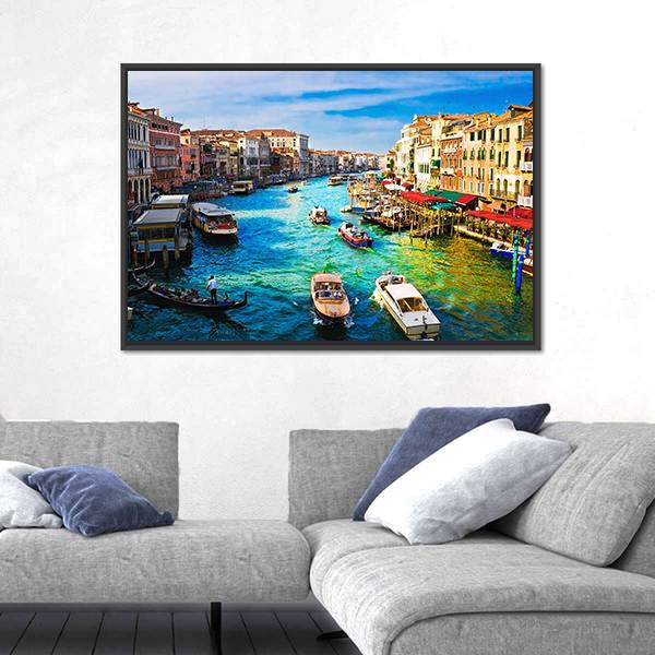 View Of Famous Grand Canal In Venice Canvas Wall Art-3 Horizontal-Gallery Wrap-25" x 16"-Tiaracle