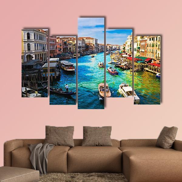 View Of Famous Grand Canal In Venice Canvas Wall Art-5 Pop-Gallery Wrap-47" x 32"-Tiaracle