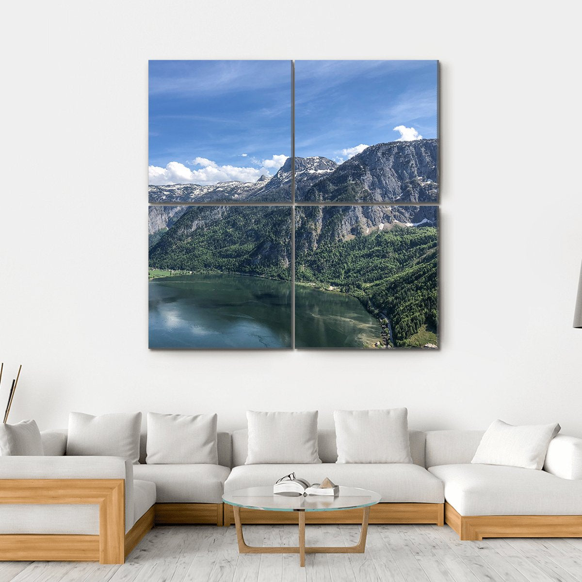 View Of Famous Hallstatt Lake Canvas Wall Art-4 Square-Gallery Wrap-17" x 17"-Tiaracle