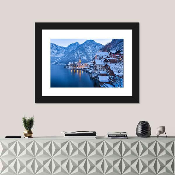 view Of Famous Hallstatt Lakeside Town Canvas Wall Art-1 Piece-Framed Print-20" x 16"-Tiaracle