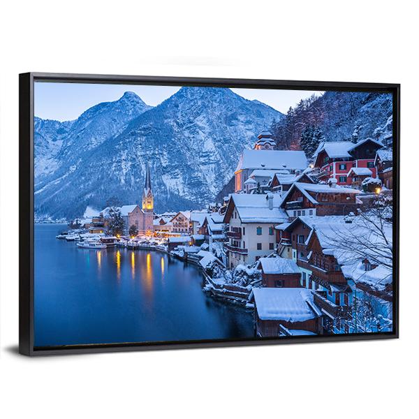 view Of Famous Hallstatt Lakeside Town Canvas Wall Art-3 Horizontal-Gallery Wrap-25" x 16"-Tiaracle