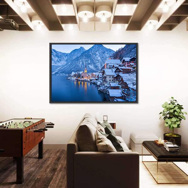 view Of Famous Hallstatt Lakeside Town Canvas Wall Art-3 Horizontal-Gallery Wrap-25" x 16"-Tiaracle