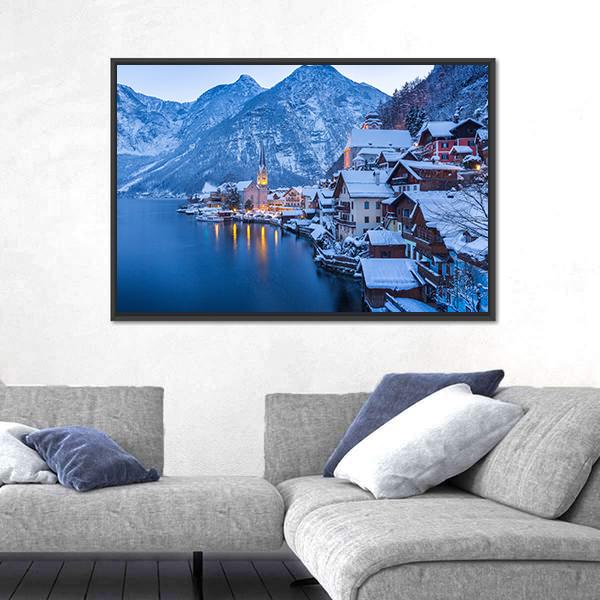 view Of Famous Hallstatt Lakeside Town Canvas Wall Art-3 Horizontal-Gallery Wrap-25" x 16"-Tiaracle