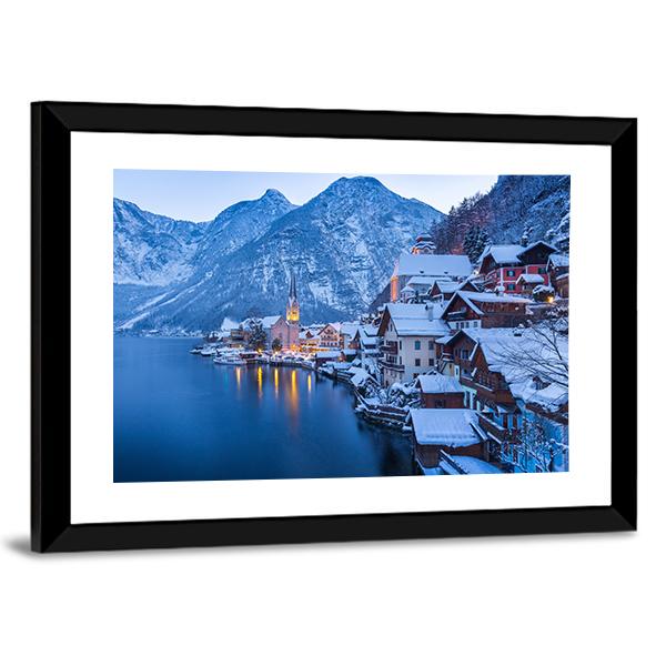 view Of Famous Hallstatt Lakeside Town Canvas Wall Art-3 Horizontal-Gallery Wrap-25" x 16"-Tiaracle