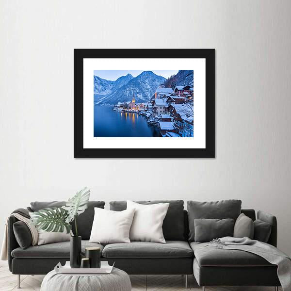 view Of Famous Hallstatt Lakeside Town Canvas Wall Art-3 Horizontal-Gallery Wrap-25" x 16"-Tiaracle