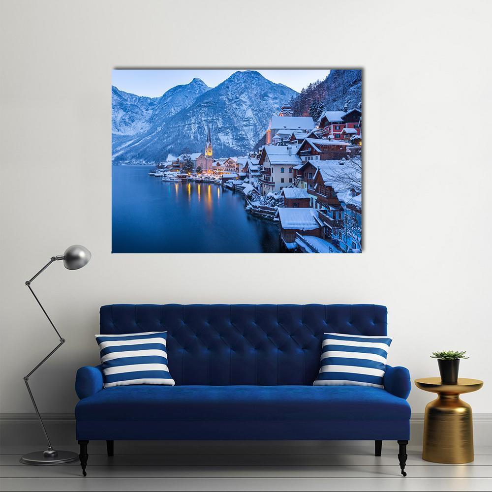 view Of Famous Hallstatt Lakeside Town Canvas Wall Art-1 Piece-Gallery Wrap-48" x 32"-Tiaracle