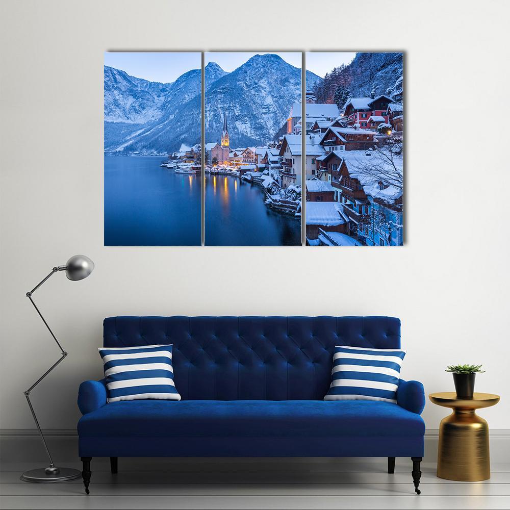 view Of Famous Hallstatt Lakeside Town Canvas Wall Art-3 Horizontal-Gallery Wrap-37" x 24"-Tiaracle