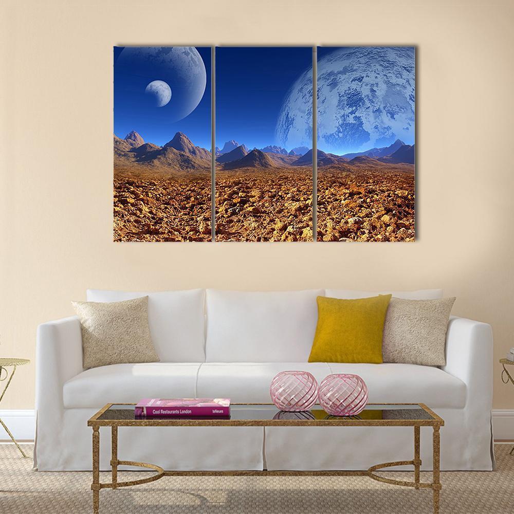 View Of Fantasy Landscape Canvas Wall Art-3 Horizontal-Gallery Wrap-37" x 24"-Tiaracle