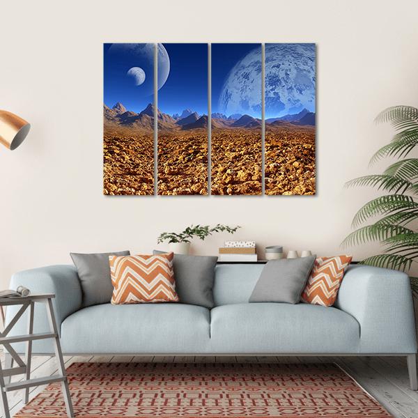 View Of Fantasy Landscape Canvas Wall Art-4 Horizontal-Gallery Wrap-34" x 24"-Tiaracle