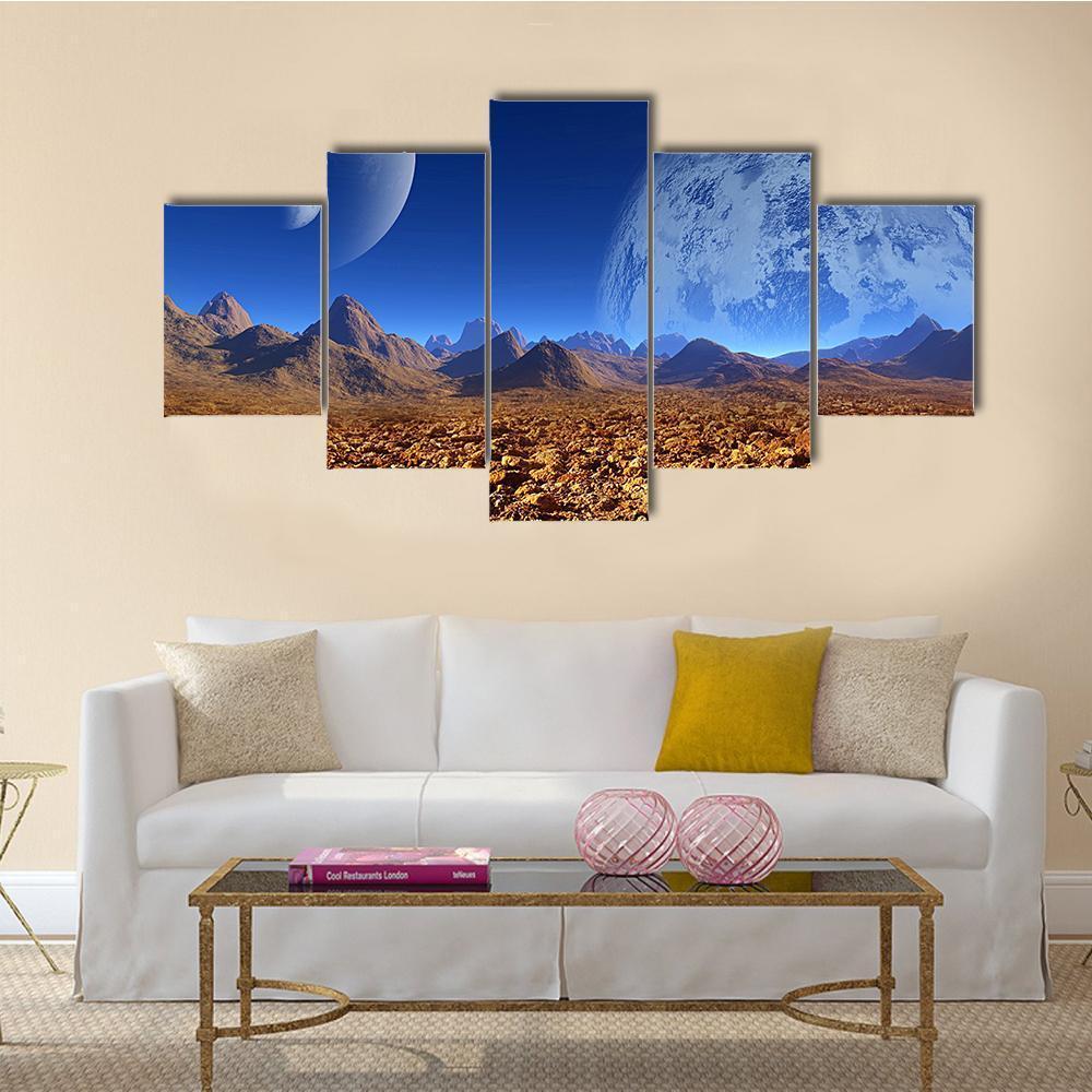 View Of Fantasy Landscape Canvas Wall Art-5 Star-Gallery Wrap-62" x 32"-Tiaracle