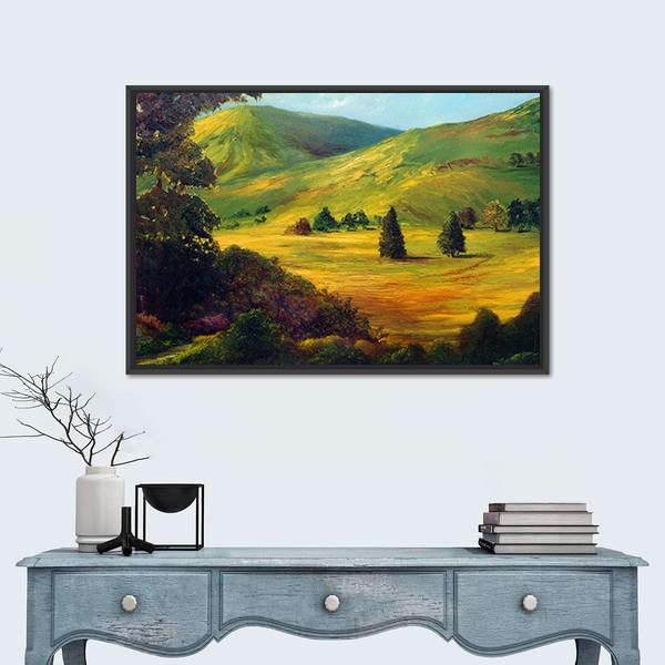 View Of Farm Fields Oil Painting Canvas Wall Art-1 Piece-Floating Frame-24" x 16"-Tiaracle