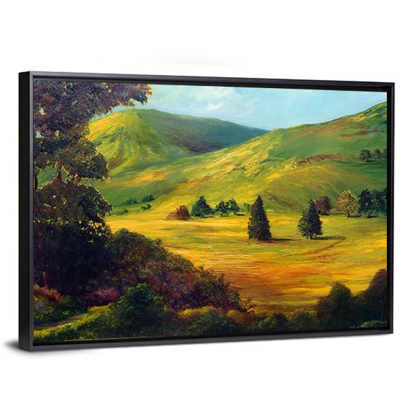 View Of Farm Fields Oil Painting Canvas Wall Art-3 Horizontal-Gallery Wrap-25" x 16"-Tiaracle