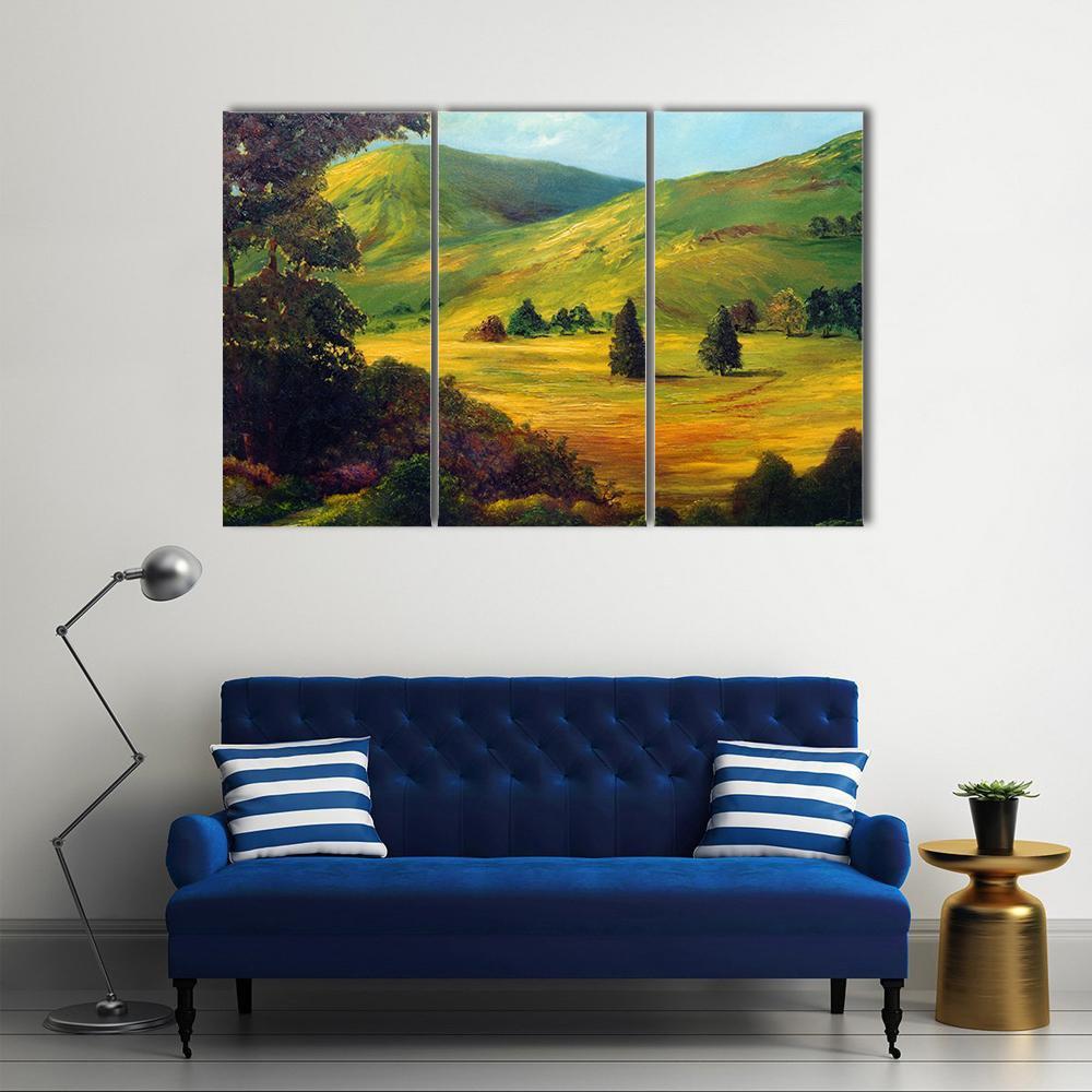 View Of Farm Fields Oil Painting Canvas Wall Art-3 Horizontal-Gallery Wrap-37" x 24"-Tiaracle