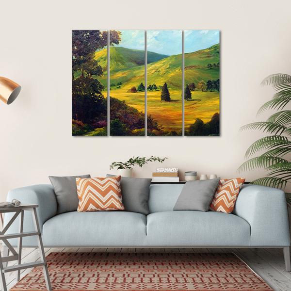 View Of Farm Fields Oil Painting Canvas Wall Art-4 Horizontal-Gallery Wrap-34" x 24"-Tiaracle