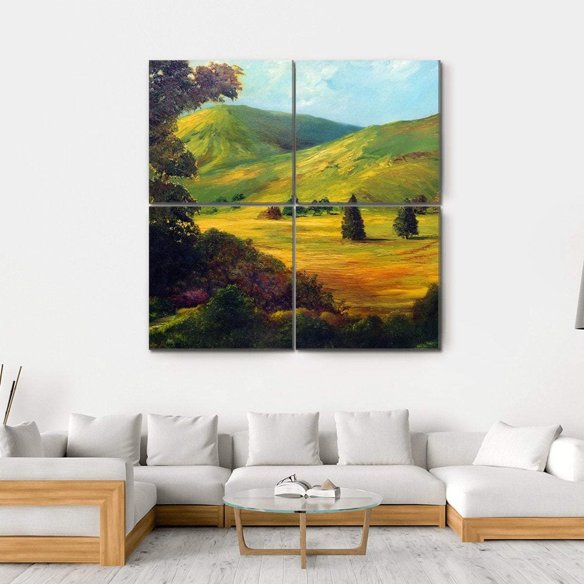 View Of Farm Fields Oil Painting Canvas Wall Art-4 Square-Gallery Wrap-17" x 17"-Tiaracle