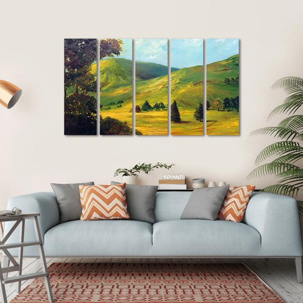 View Of Farm Fields Oil Painting Canvas Wall Art-5 Horizontal-Gallery Wrap-22" x 12"-Tiaracle