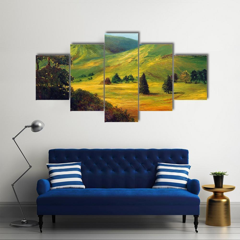 View Of Farm Fields Oil Painting Canvas Wall Art-5 Pop-Gallery Wrap-47" x 32"-Tiaracle
