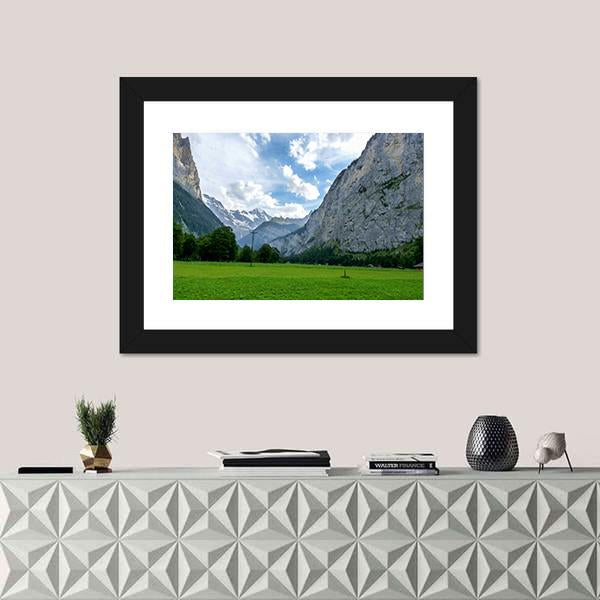 View Of Field And Mountains Against Sky Canvas Wall Art-1 Piece-Framed Print-20" x 16"-Tiaracle