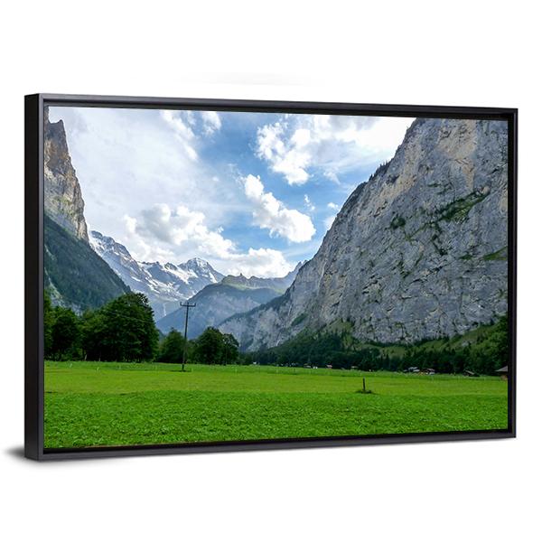 View Of Field And Mountains Against Sky Canvas Wall Art-3 Horizontal-Gallery Wrap-25" x 16"-Tiaracle