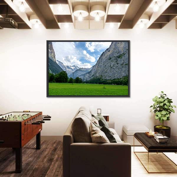 View Of Field And Mountains Against Sky Canvas Wall Art-3 Horizontal-Gallery Wrap-25" x 16"-Tiaracle