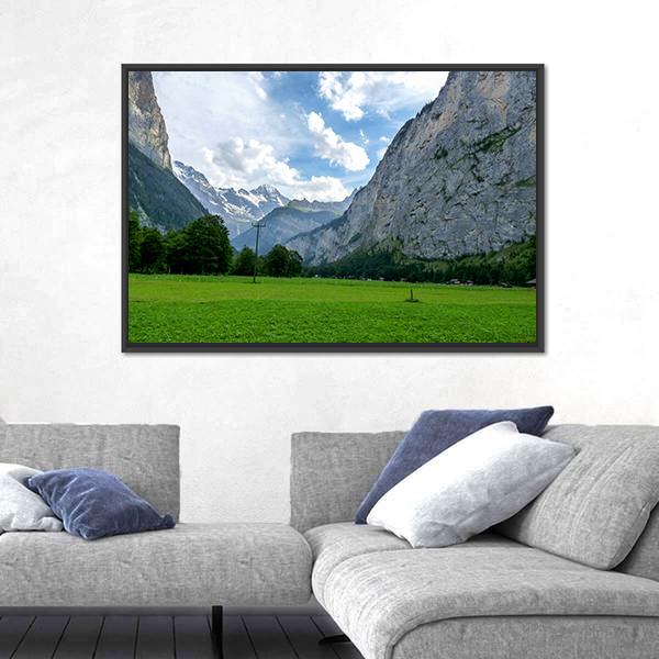 View Of Field And Mountains Against Sky Canvas Wall Art-3 Horizontal-Gallery Wrap-25" x 16"-Tiaracle