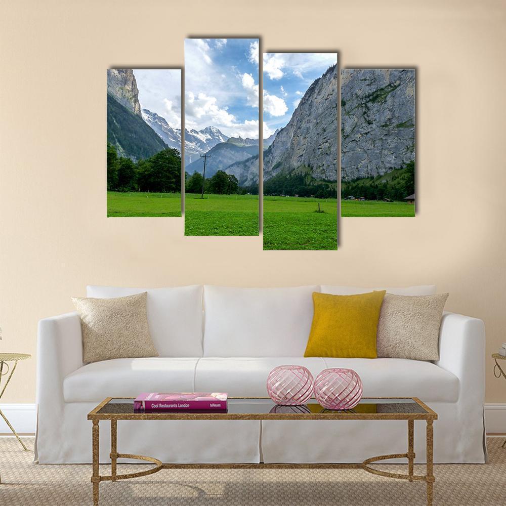 View Of Field And Mountains Against Sky Canvas Wall Art-4 Pop-Gallery Wrap-50" x 32"-Tiaracle