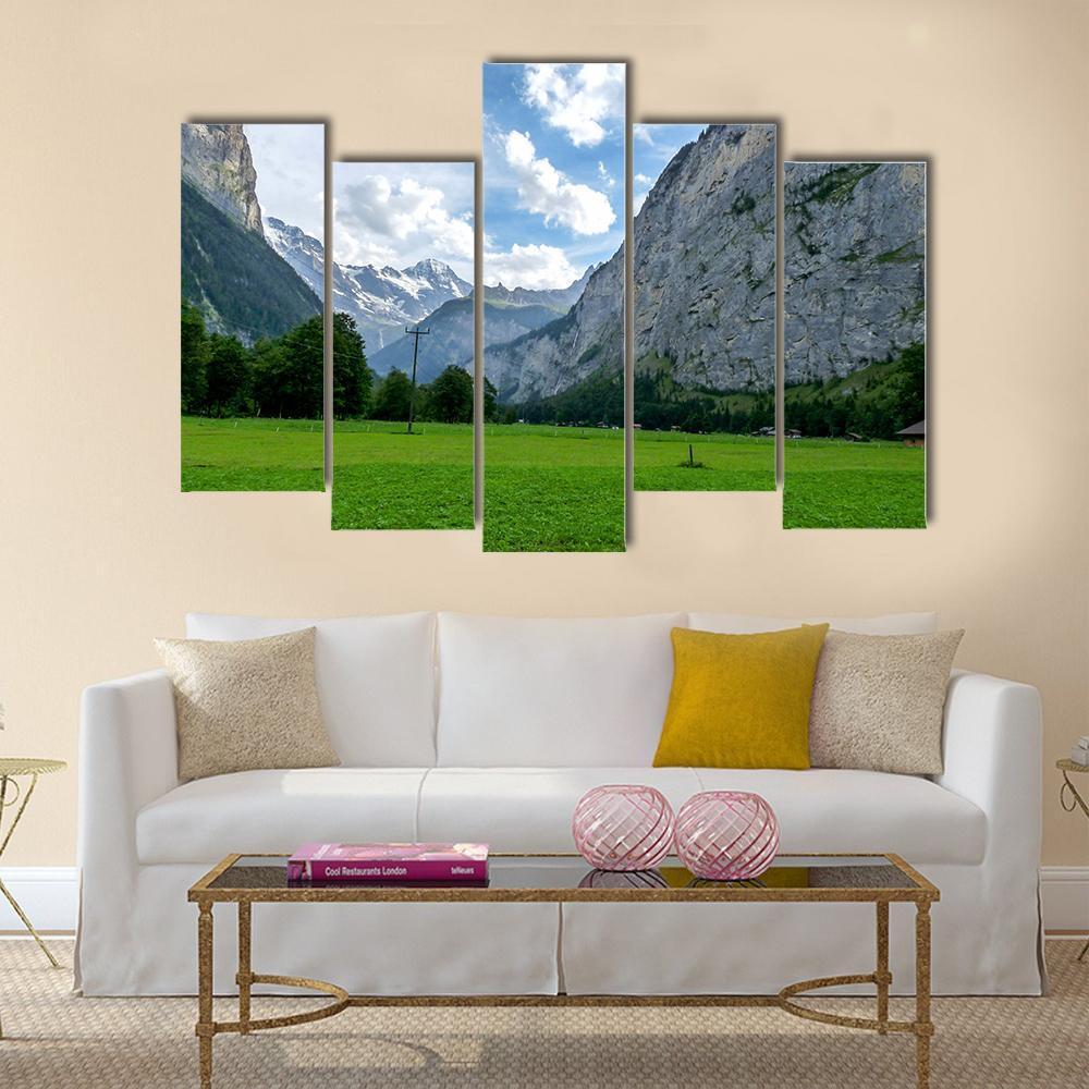 View Of Field And Mountains Against Sky Canvas Wall Art-5 Pop-Gallery Wrap-47" x 32"-Tiaracle