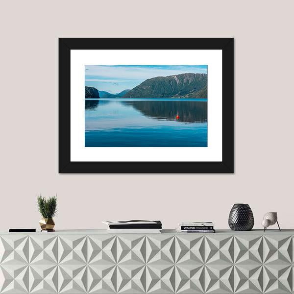 View Of Fjord With Mountains And Lake Canvas Wall Art-1 Piece-Framed Print-20" x 16"-Tiaracle