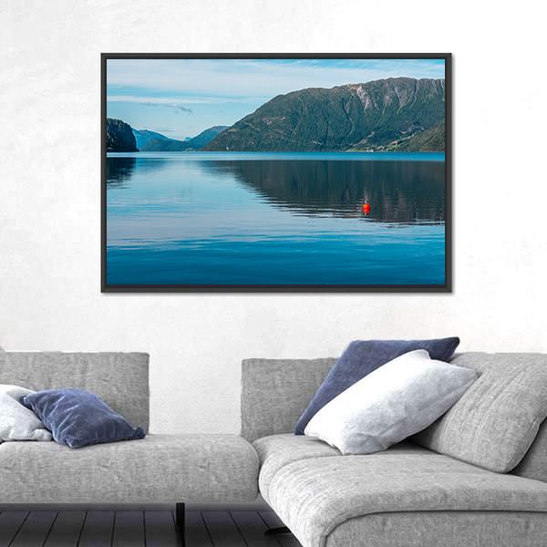 View Of Fjord With Mountains And Lake Canvas Wall Art-3 Horizontal-Gallery Wrap-25" x 16"-Tiaracle