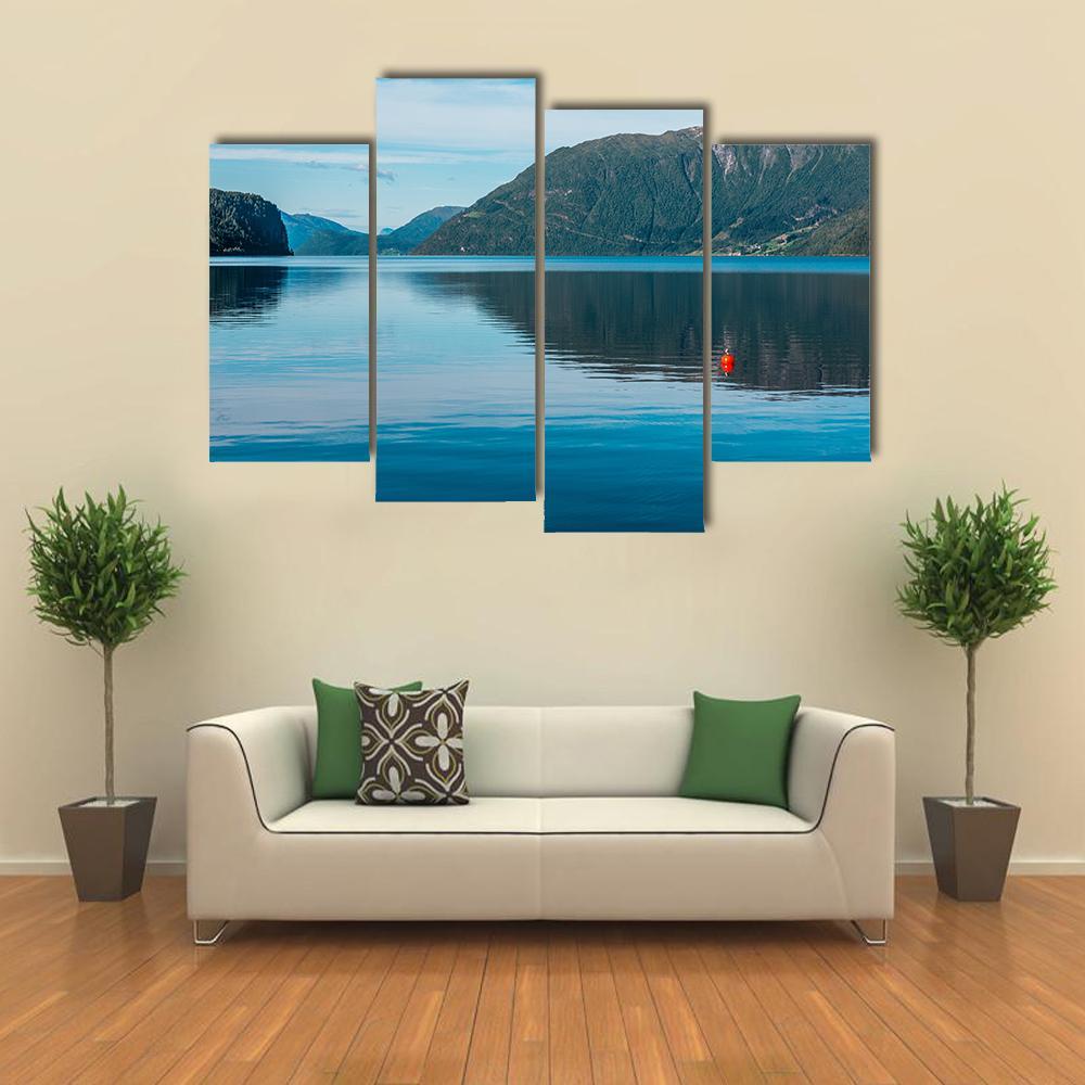 View Of Fjord With Mountains And Lake Canvas Wall Art-4 Pop-Gallery Wrap-50" x 32"-Tiaracle