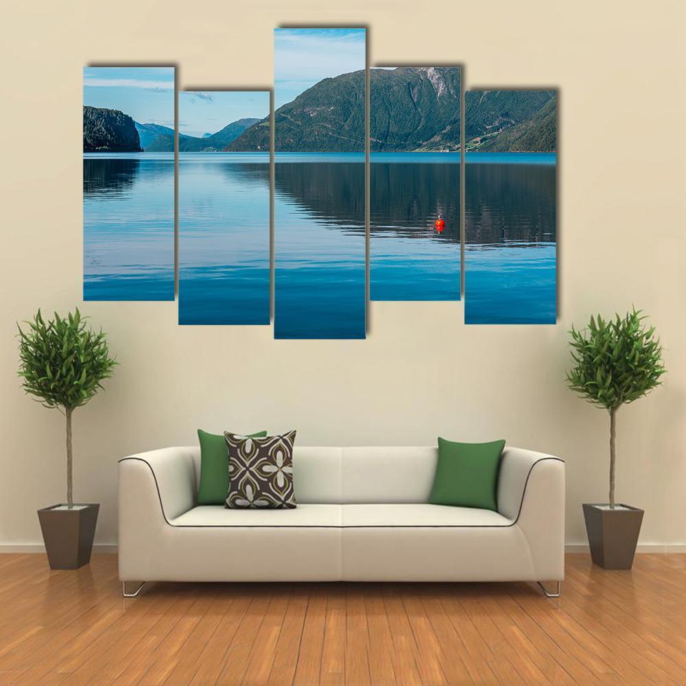 View Of Fjord With Mountains And Lake Canvas Wall Art-5 Pop-Gallery Wrap-47" x 32"-Tiaracle