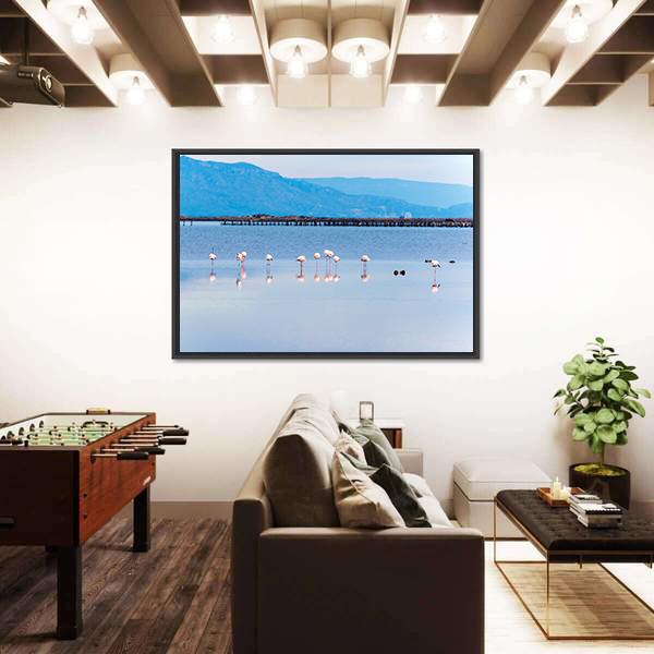 View Of Flamingo Group In Water Canvas Wall Art-3 Horizontal-Gallery Wrap-25" x 16"-Tiaracle