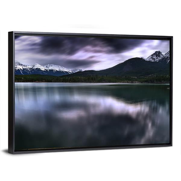 View Of Forest And Mountain With Lake Canvas Wall Art-3 Horizontal-Gallery Wrap-25" x 16"-Tiaracle