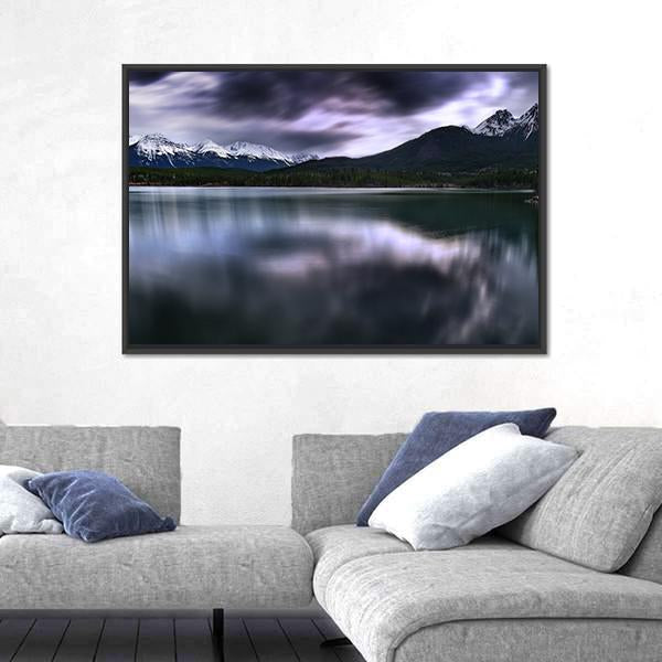 View Of Forest And Mountain With Lake Canvas Wall Art-3 Horizontal-Gallery Wrap-25" x 16"-Tiaracle