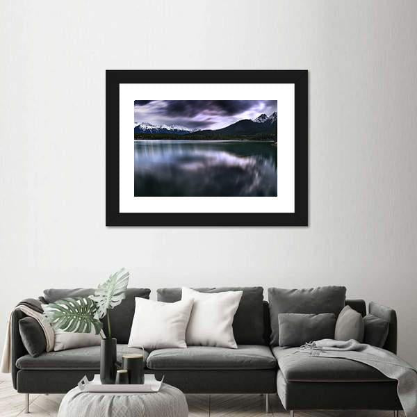 View Of Forest And Mountain With Lake Canvas Wall Art-3 Horizontal-Gallery Wrap-25" x 16"-Tiaracle