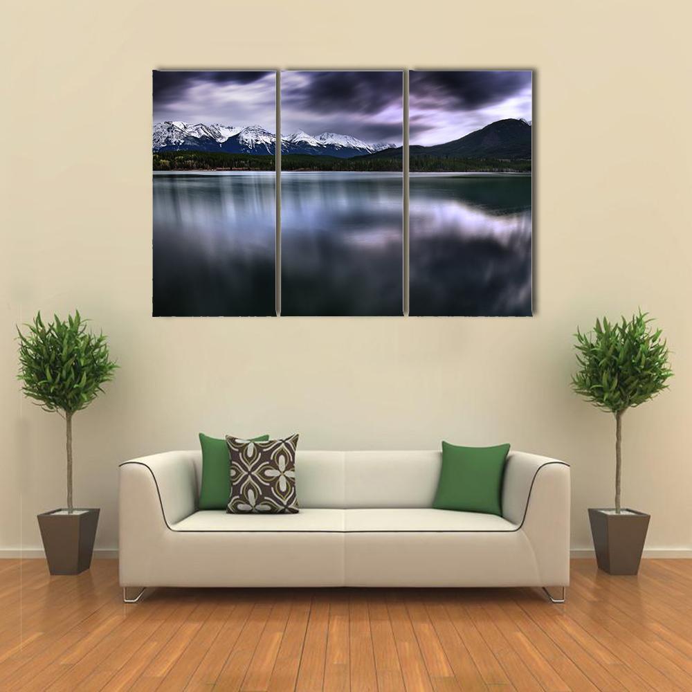 View Of Forest And Mountain With Lake Canvas Wall Art-3 Horizontal-Gallery Wrap-37" x 24"-Tiaracle