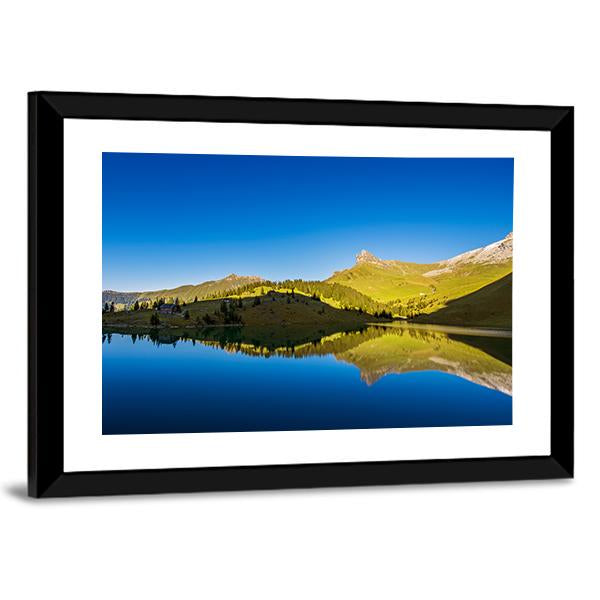View Of Forest And mountains With Lake Canvas Wall Art-3 Horizontal-Gallery Wrap-25" x 16"-Tiaracle
